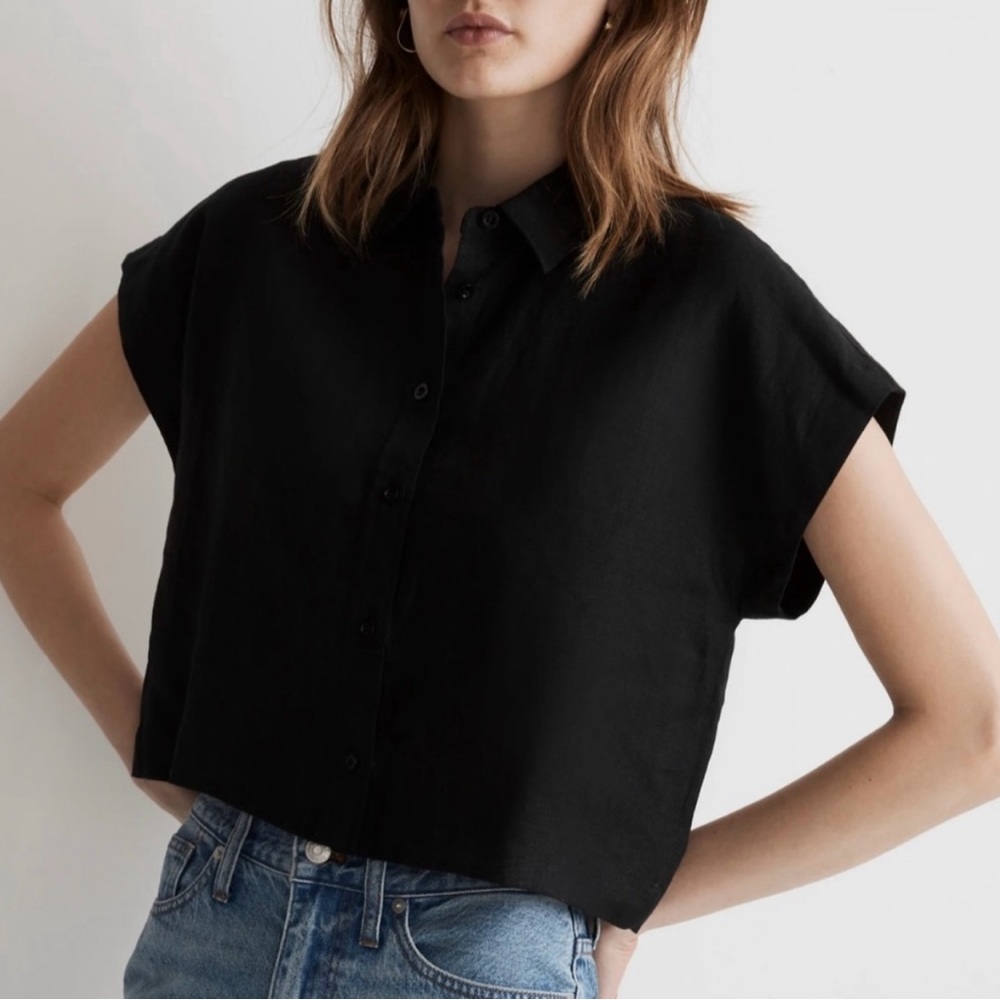 Madewell Cropped Linen Shirt, Size S